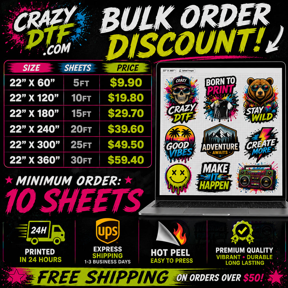 Crazy Bulk DTF Sheets – Best Price DTF Transfers